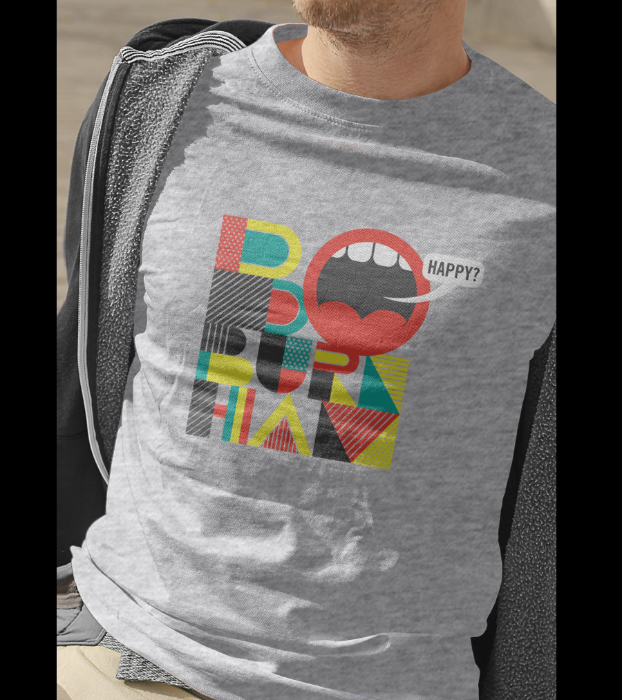 Bo Burnham Happy Mouth Pattern Text T-Shirt