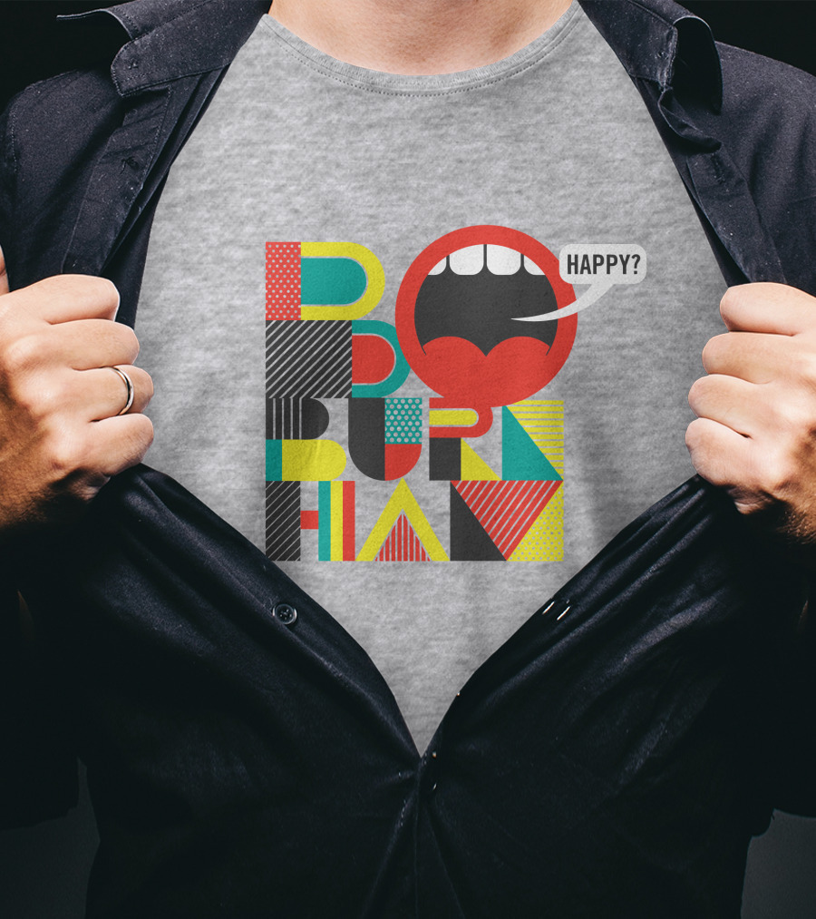 Bo Burnham Happy Mouth Pattern Text T-Shirt