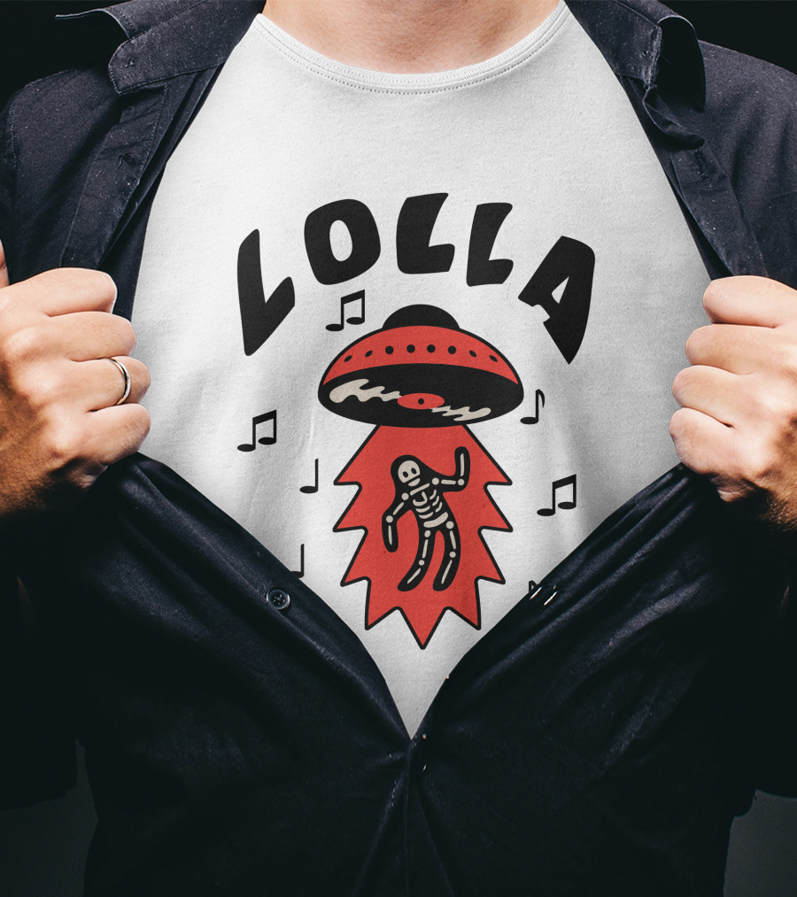Lollapalooza Lolla UFO Skeleton Music Notes Merch T-Shirt