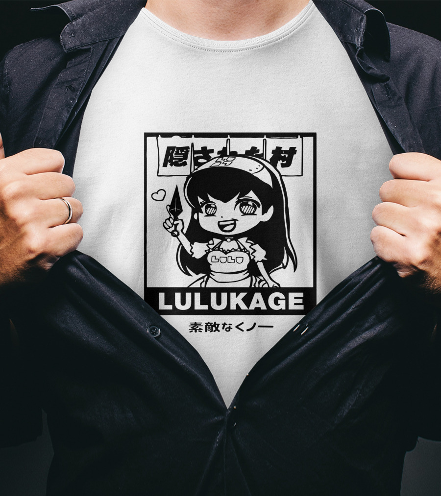Lulukage Anime Character With Knife And Heart Symbol In Japanese T-Shirt