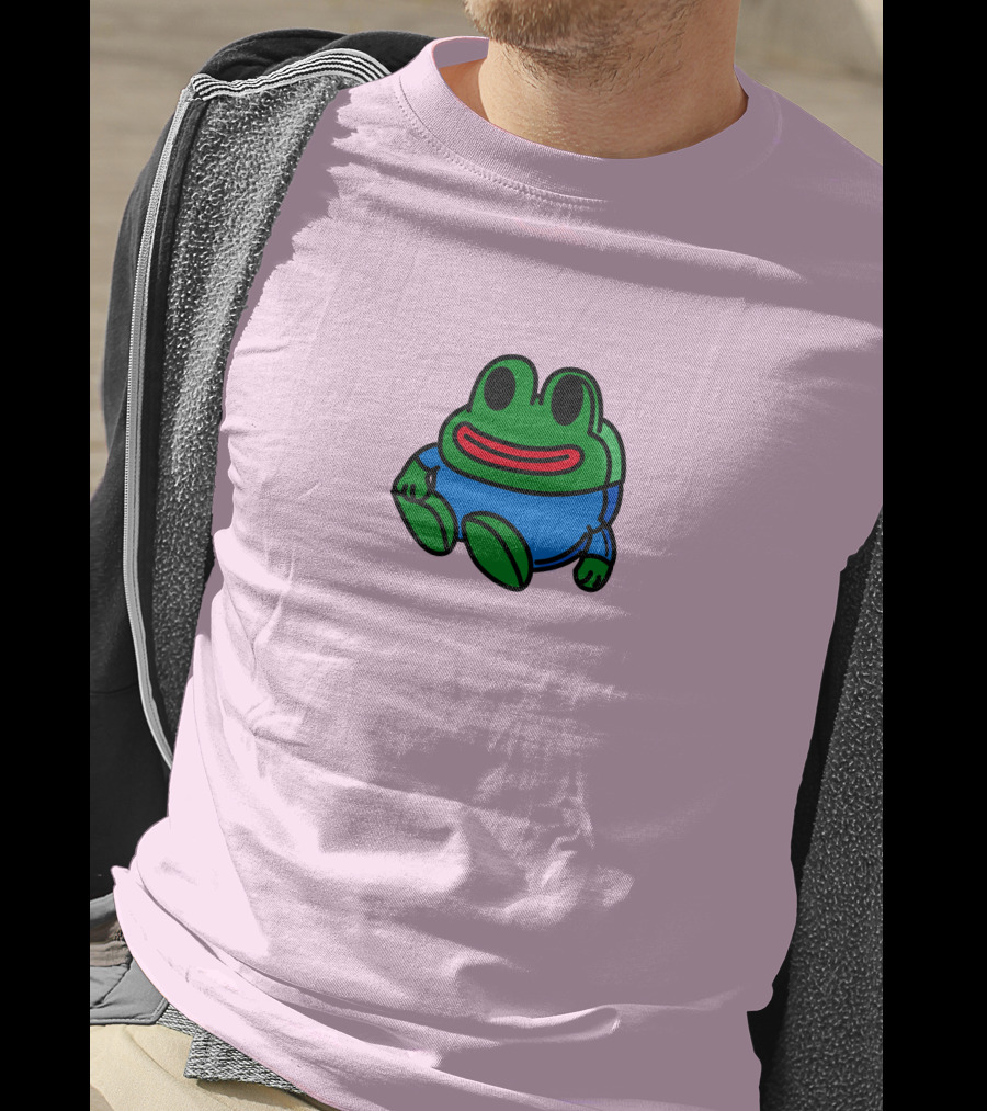 Mizkif Sat REALMizkif Pepe Frog Sitting Cartoon Pink Background T-Shirt
