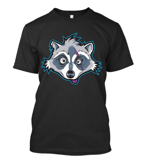 Asimister Raccoon Cartoon With Crossed Eyes And Blue Outline T-Shirt