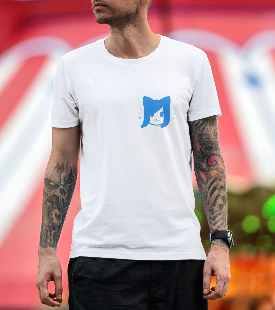 Akidearest Merch Aki Blue Hair Character Face with Stars T-Shirt