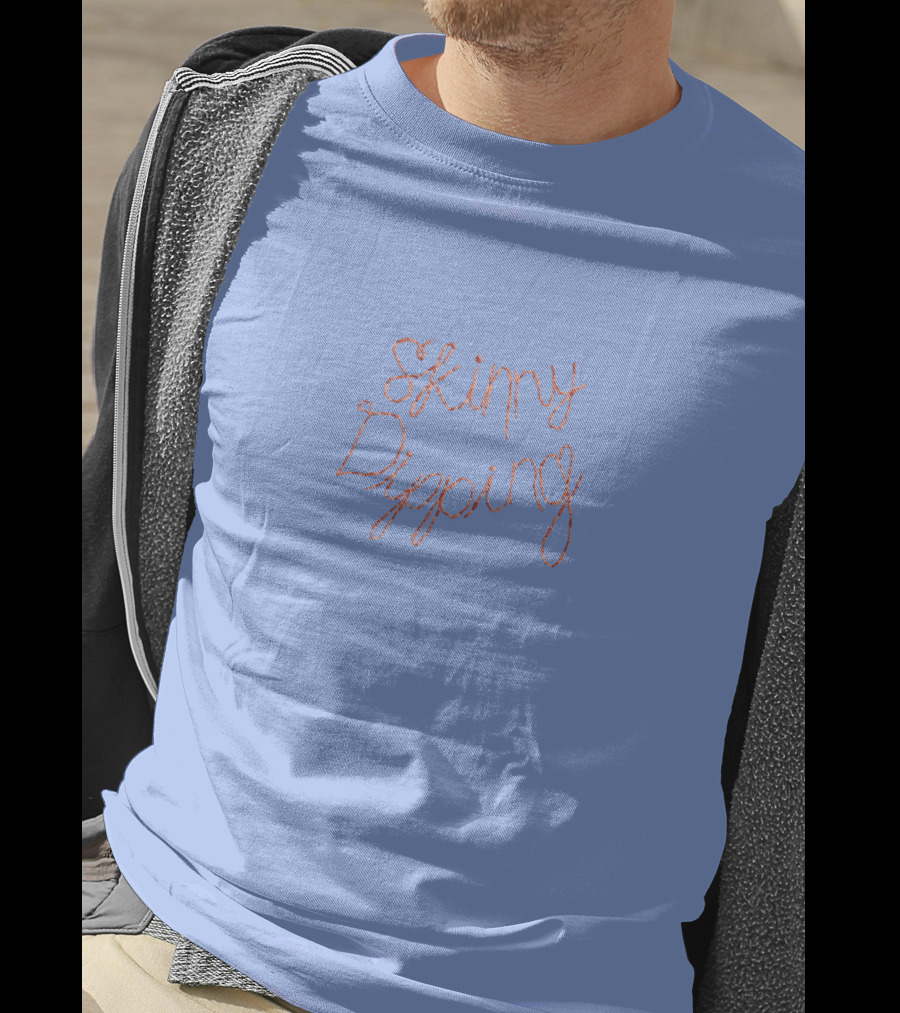 Skinny Dipping Pastel Lettering On Blue T-Shirt