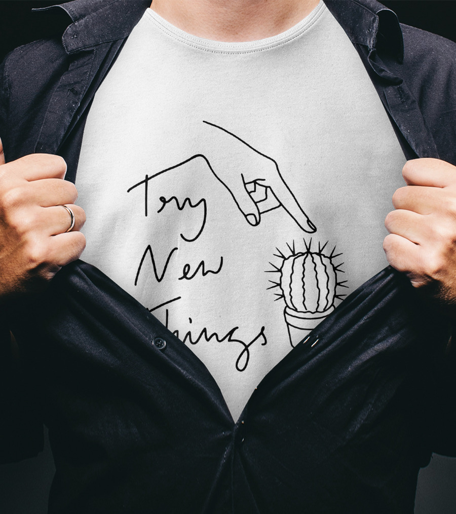 Phil Lester Merch Try New Things Cactus Hand Drawing T-Shirt