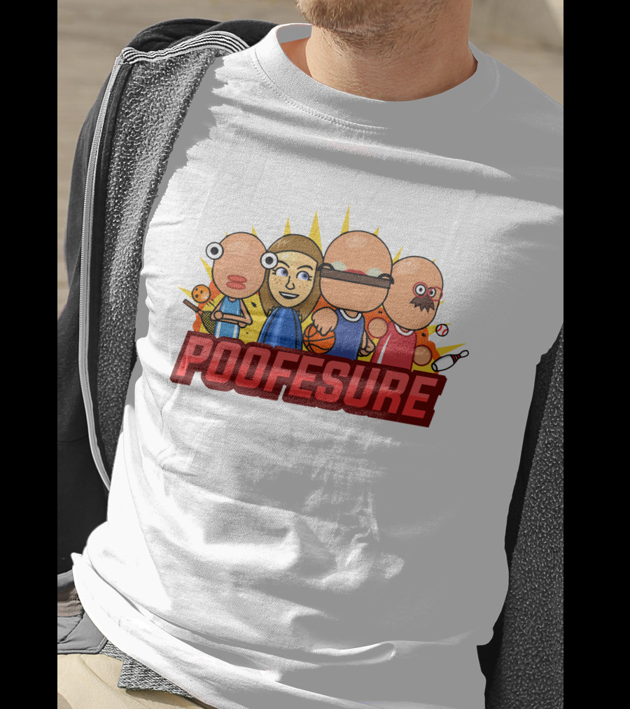 Poofesure Cartoon Characters Baseball Bowling Basketball Gaming Collection T-Shirt