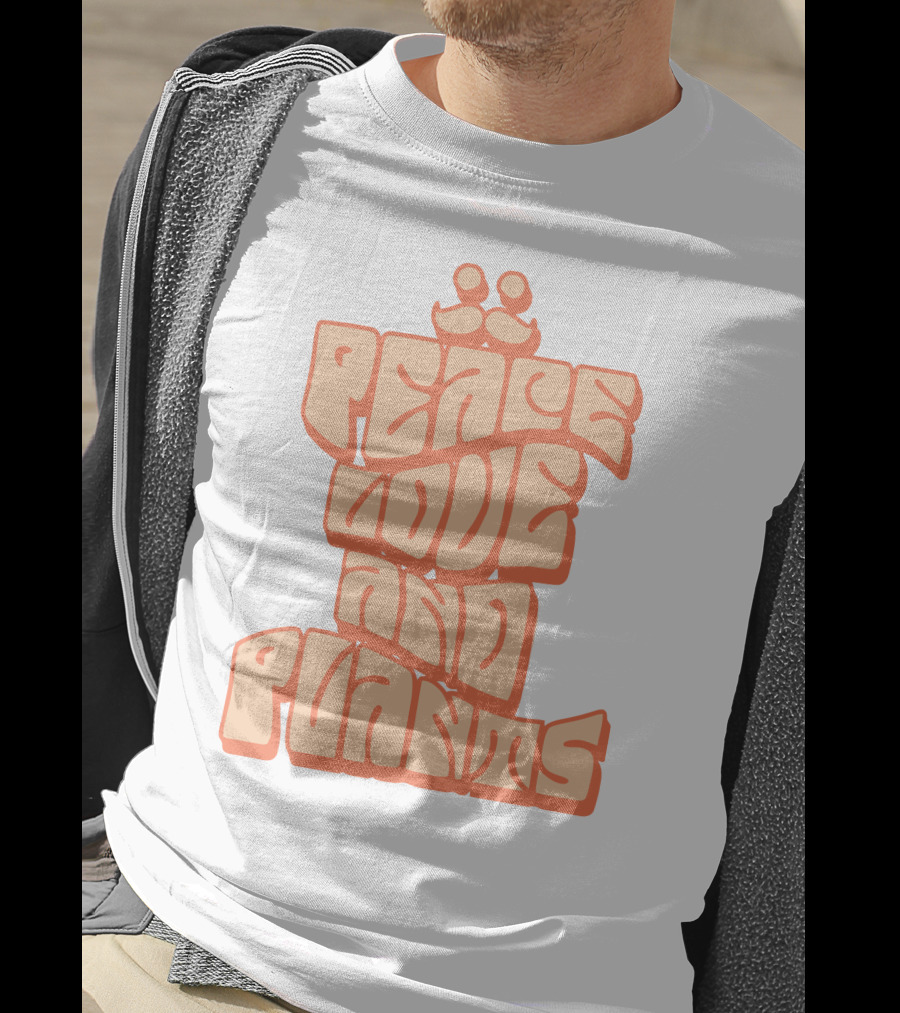 Mumbo Jumbo Merch Peace Love And Plants Groovy Typography T-Shirt