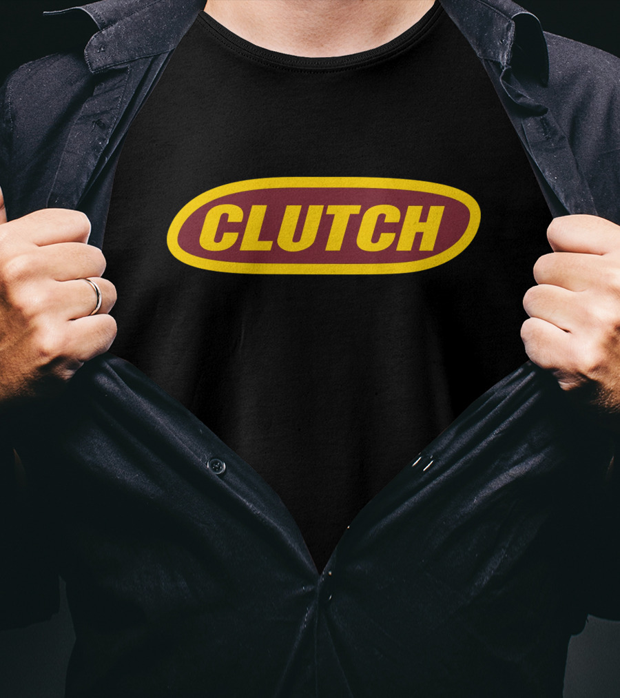 Shop Clutch Merch Store Clutch Logo Design Bold Oval Emblem T-Shirt