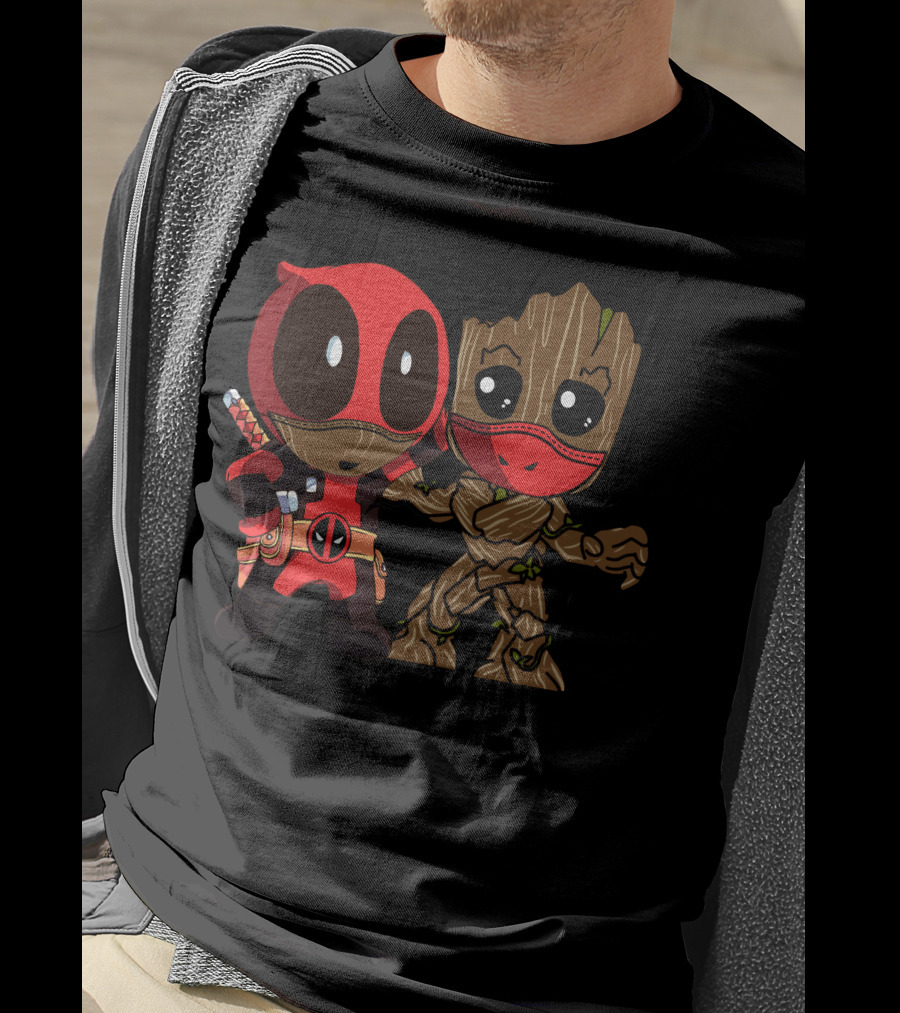 Deadpool And Baby Groot Mashup Comic Characters T-Shirt