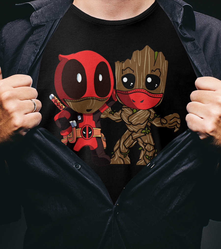 Deadpool And Baby Groot Mashup Comic Characters T-Shirt