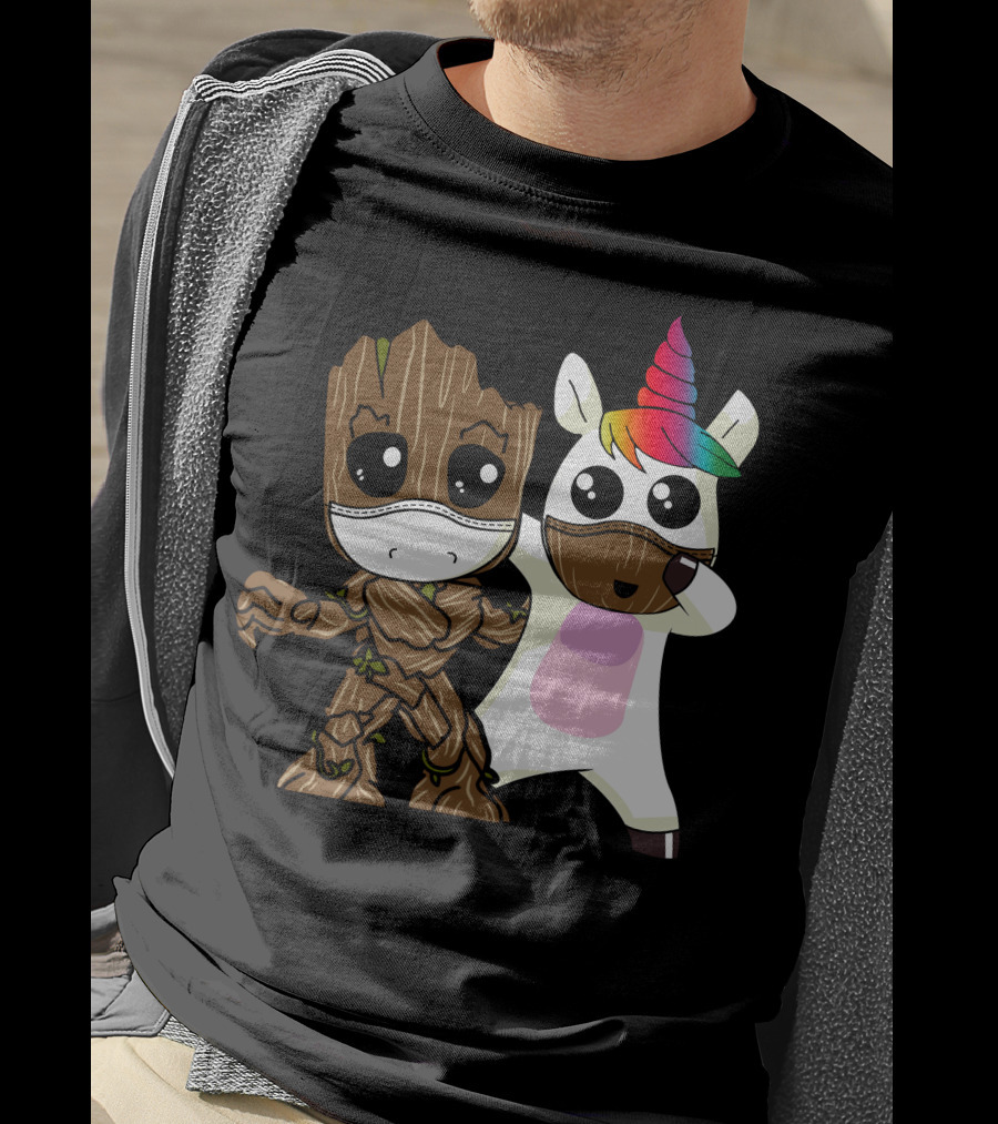Groot Unicorn Rainbow Mask Duo T-Shirt