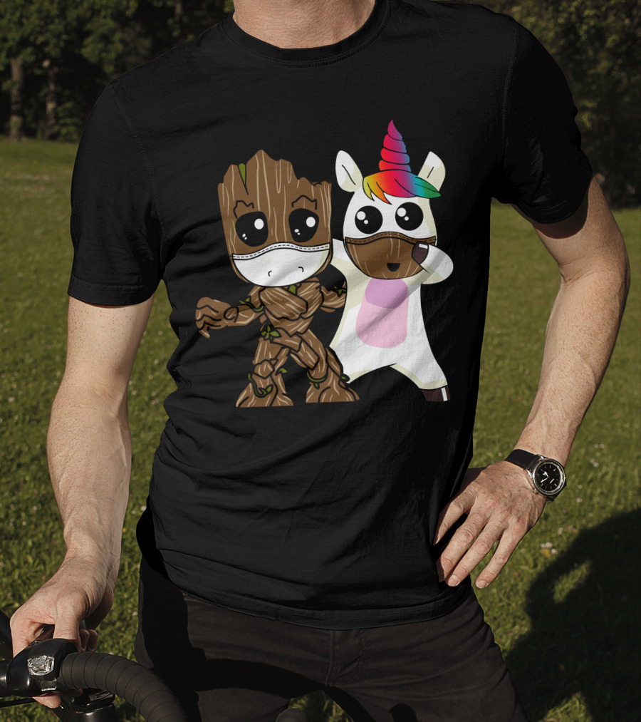 Groot Unicorn Rainbow Mask Duo T-Shirt