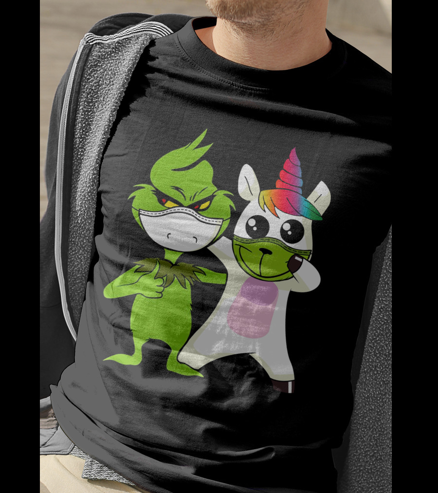 Grinch Unicorn Masked Duo Hugging Cute T-Shirt