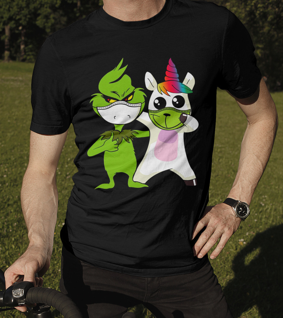 Grinch Unicorn Masked Duo Hugging Cute T-Shirt
