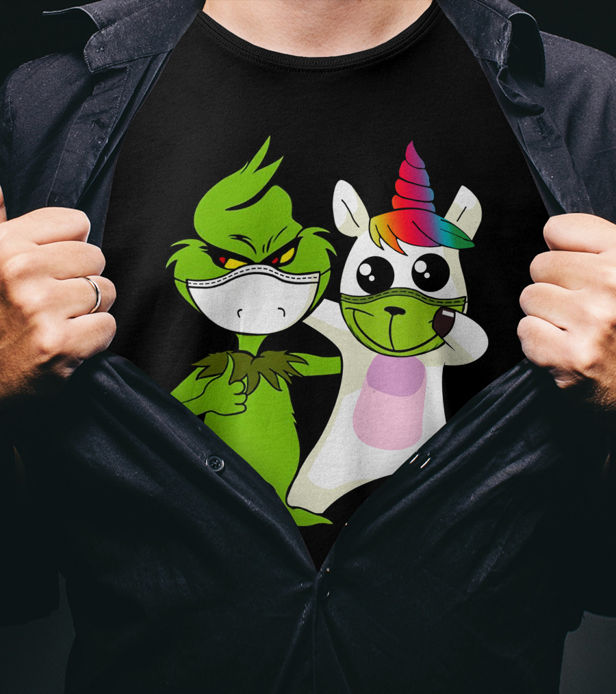 Grinch Unicorn Masked Duo Hugging Cute T-Shirt
