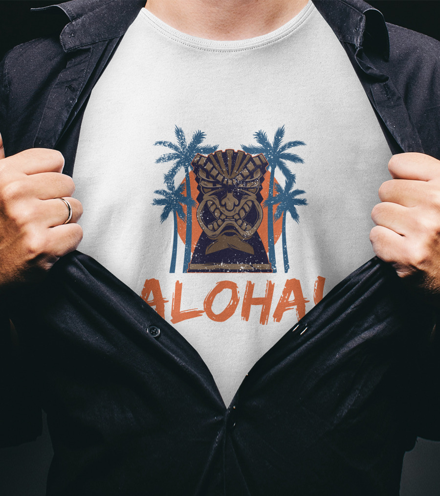 Aloha Tiki Mask With Palm Trees T-Shirt