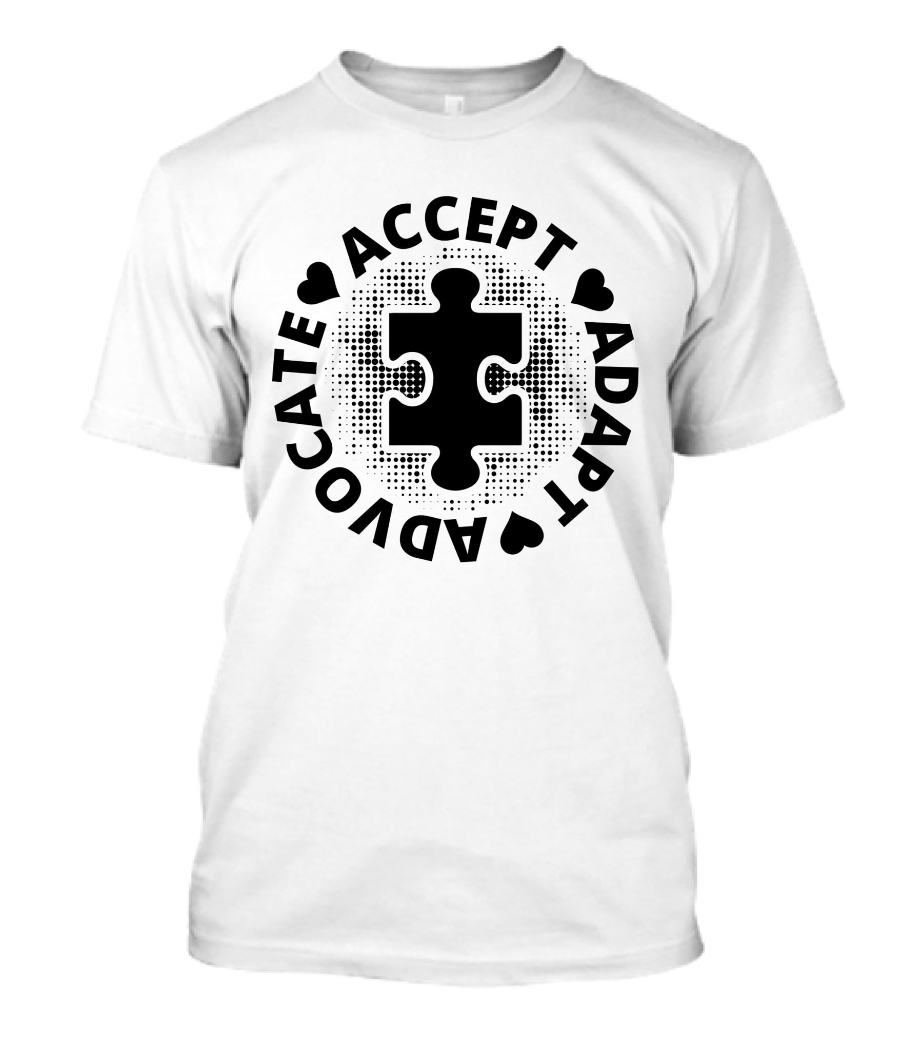 Accept Adapt Advocate Puzzle Hearts T-Shirt