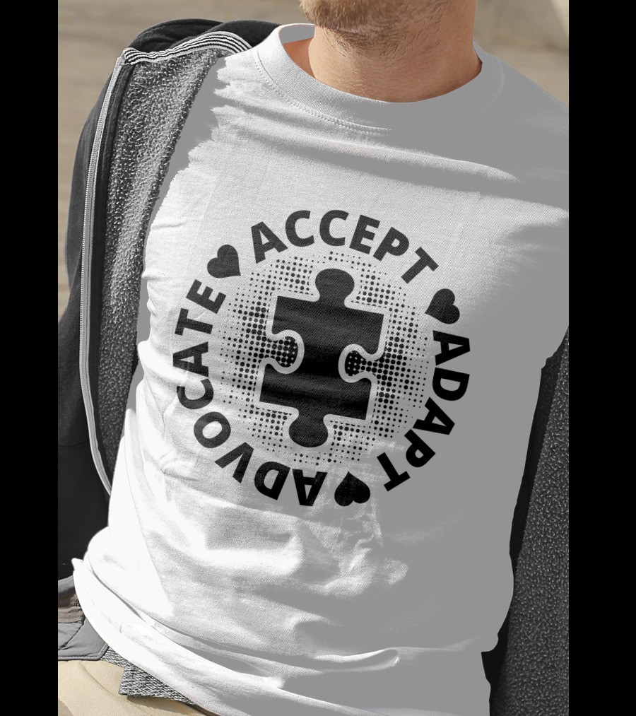 Accept Adapt Advocate Puzzle Hearts T-Shirt