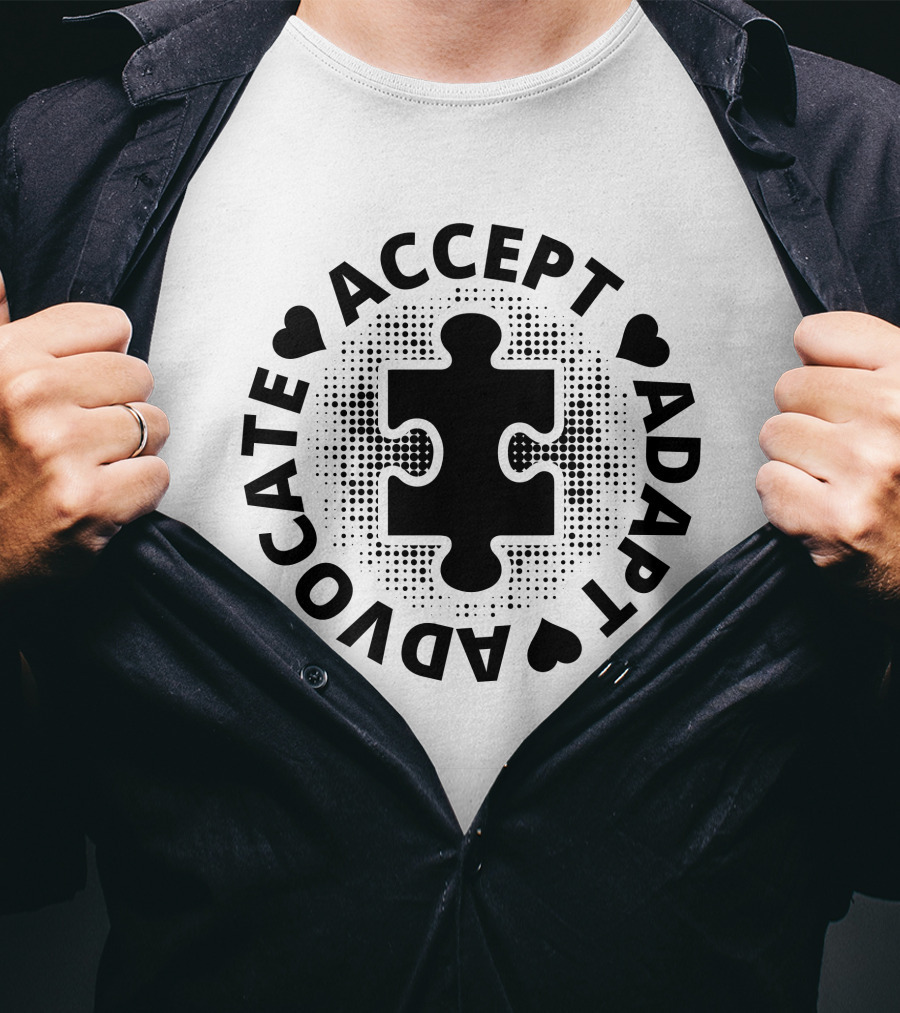 Accept Adapt Advocate Puzzle Hearts T-Shirt