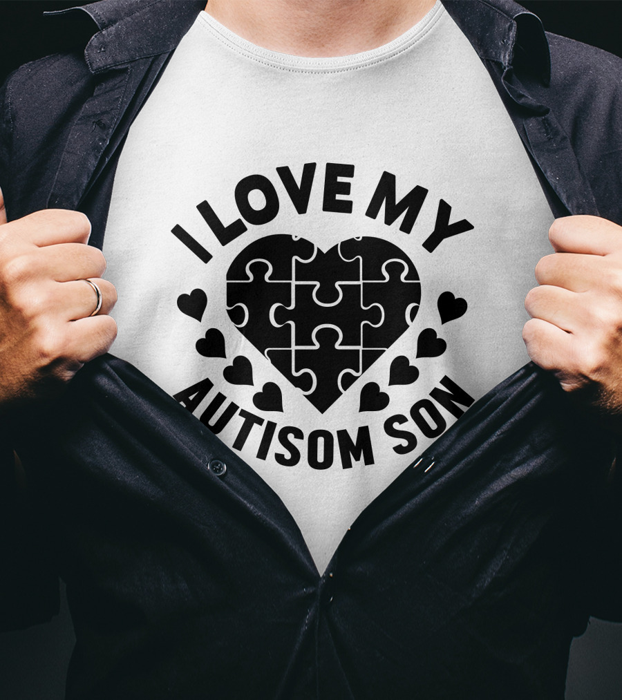 I Love My Autism Son Heart Puzzle T-Shirt