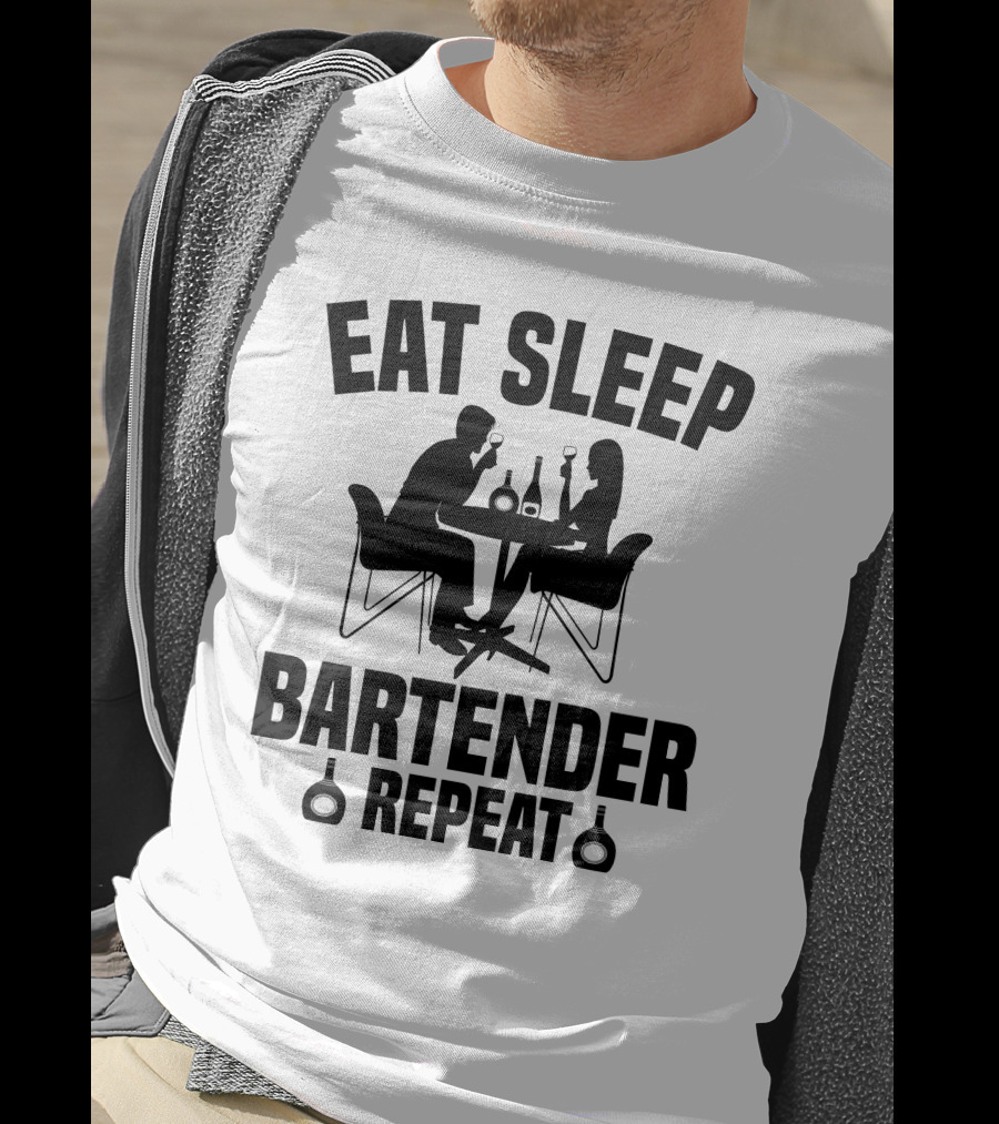 Eat Sleep Bartender Repeat Silhouette Dining Scene T-Shirt
