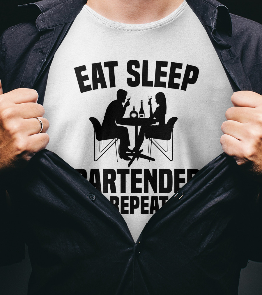 Eat Sleep Bartender Repeat Silhouette Dining Scene T-Shirt
