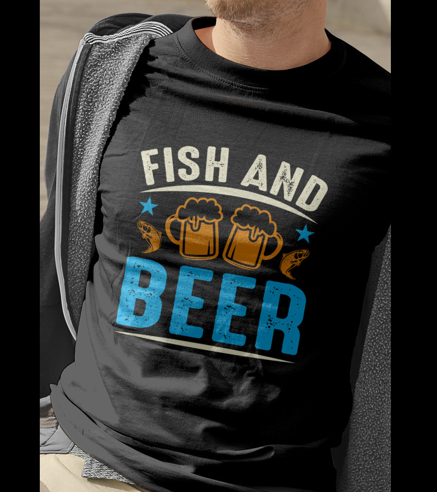 Fish And Beer Mugs With Fish And Stars T-Shirt