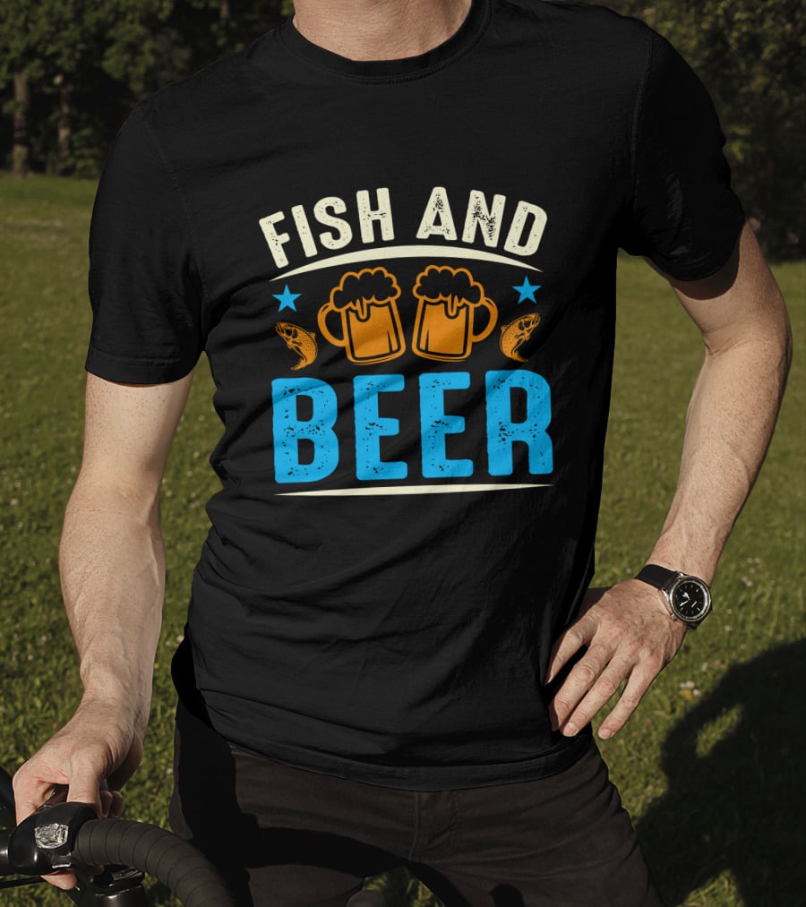Fish And Beer Mugs With Fish And Stars T-Shirt