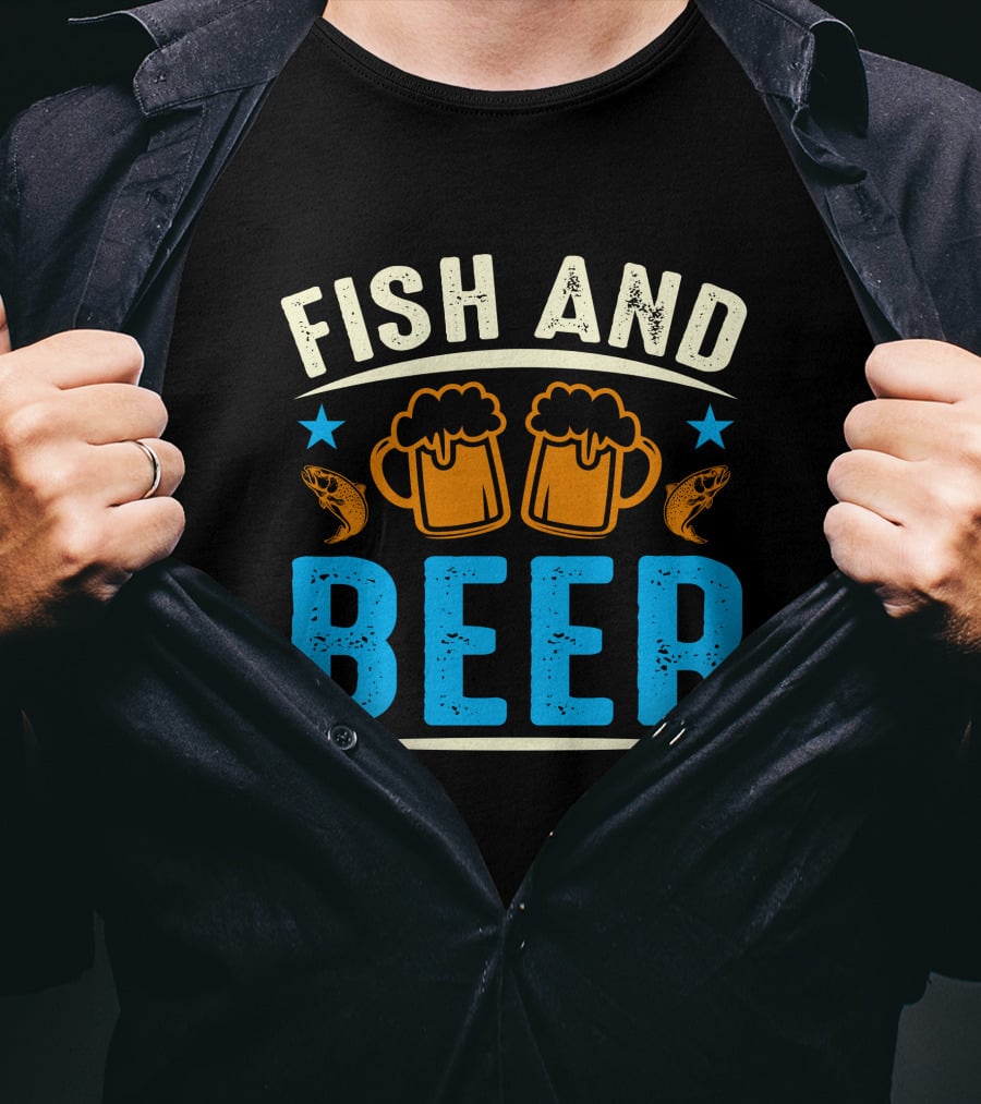 Fish And Beer Mugs With Fish And Stars T-Shirt