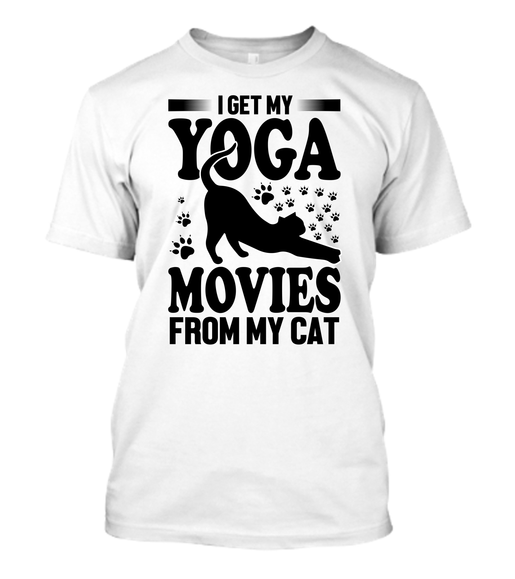I Get My Yoga Moves And Inspiration From My Cat With Paw Prints And Stretching Cat T-Shirt