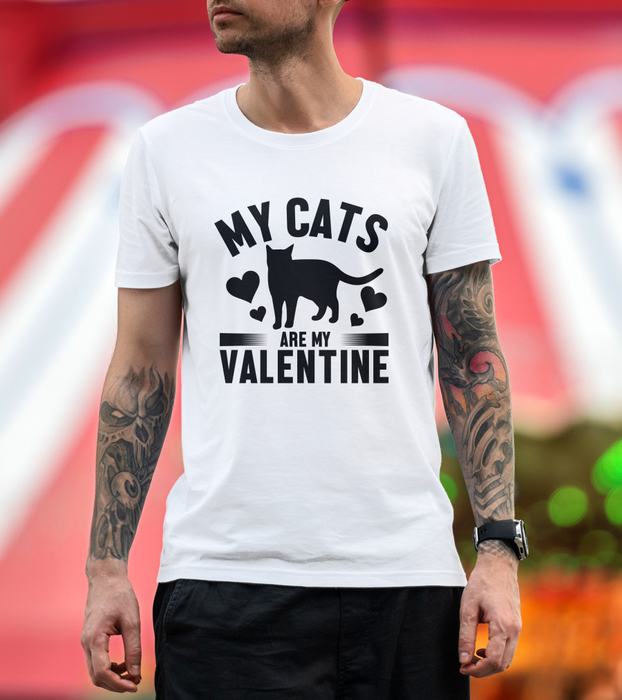 MY CATS ARE MY VALENTINE Hearts Cat T-Shirt