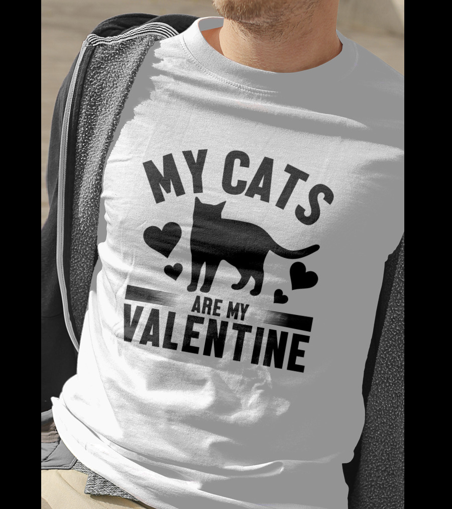 MY CATS ARE MY VALENTINE Hearts Cat T-Shirt