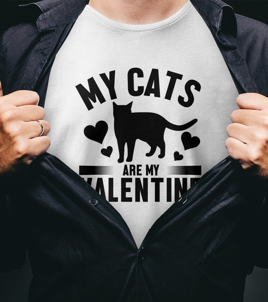 MY CATS ARE MY VALENTINE Hearts Cat T-Shirt