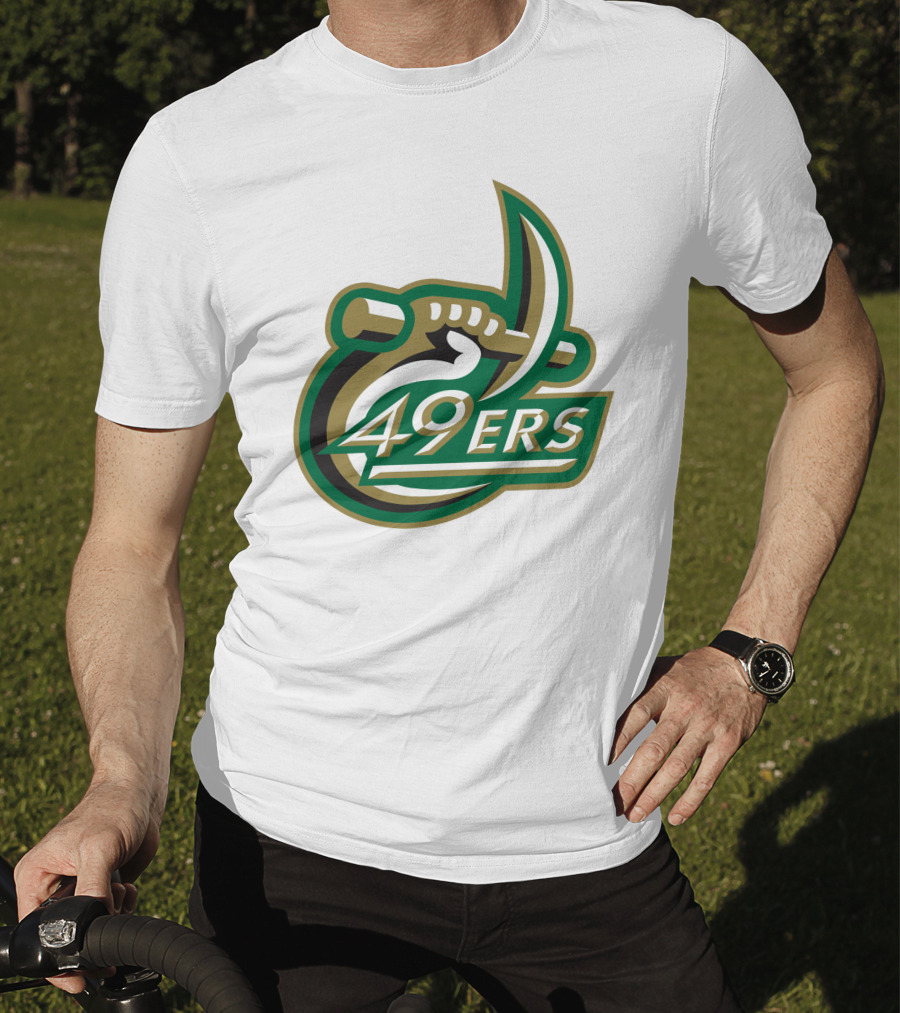 Charlotte 49ers Logo Green Gold Pickaxe Emblem T-Shirt