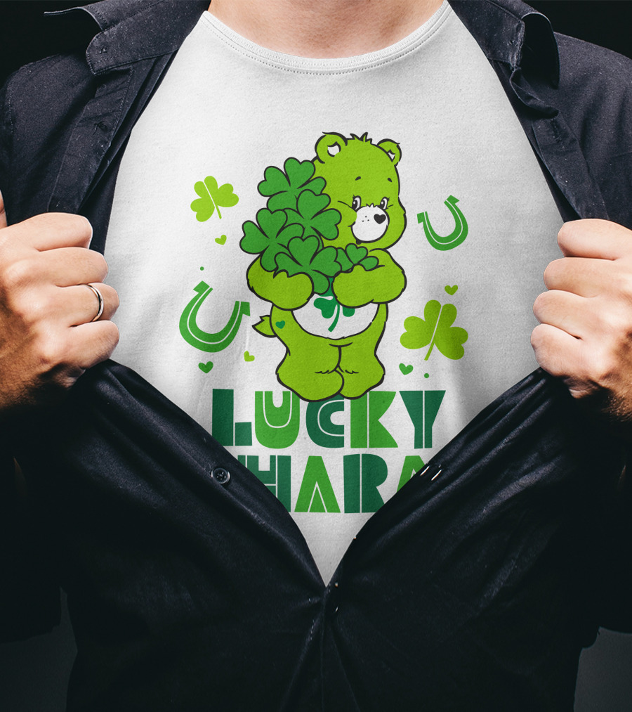 Lucky Charm Green Bear With Shamrocks And Horseshoes T-Shirt
