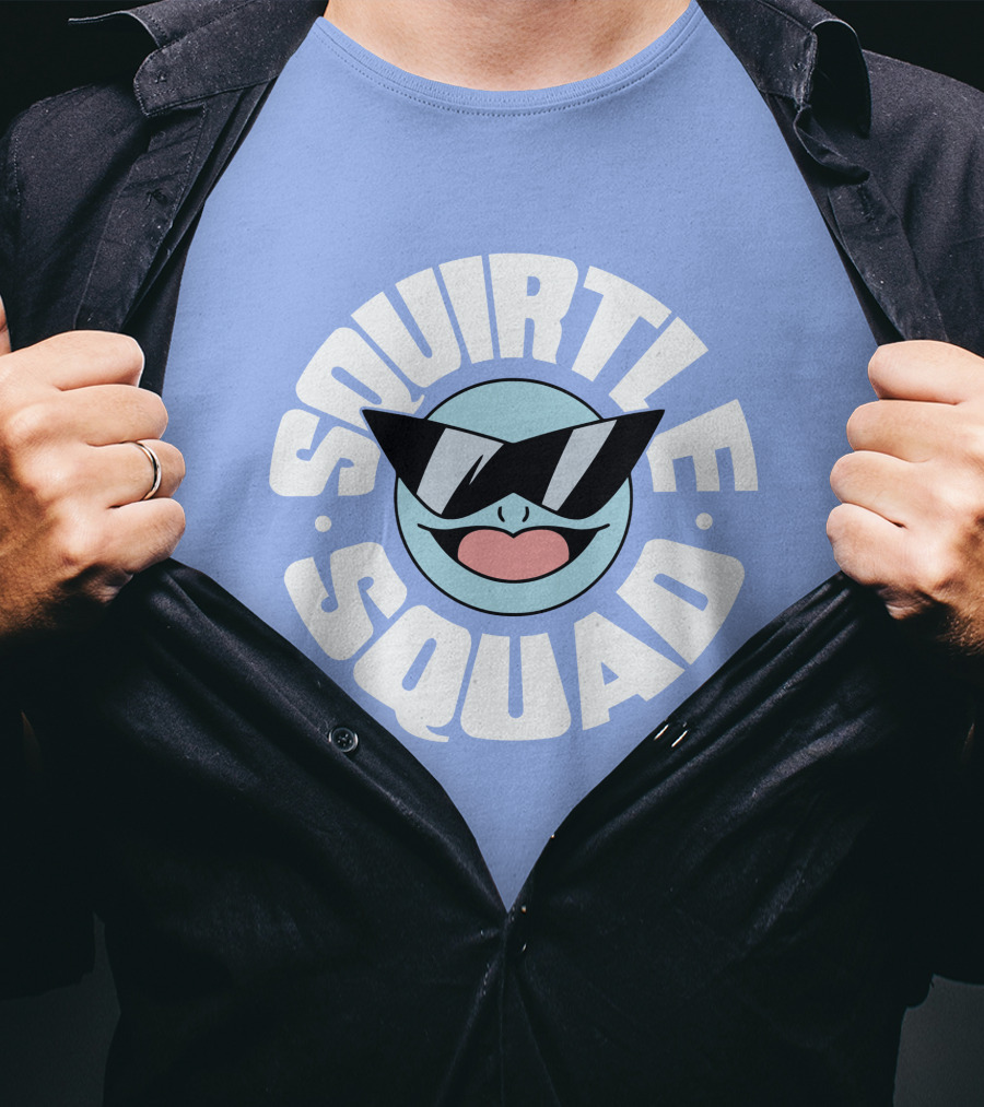 Squirtle Squad Sunglasses Icon Blue Background T-Shirt