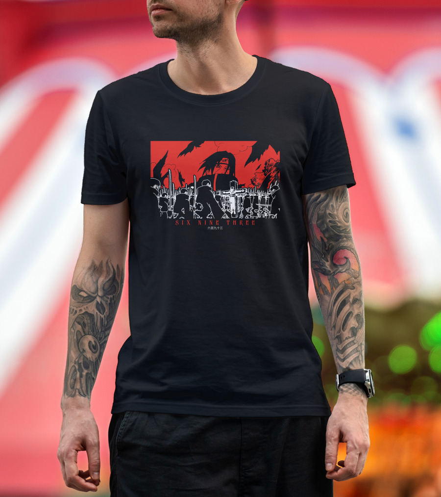 Itachi Tsukuyomi Featuring Kakashi Six Nine Three Red and Black Scene T-Shirt