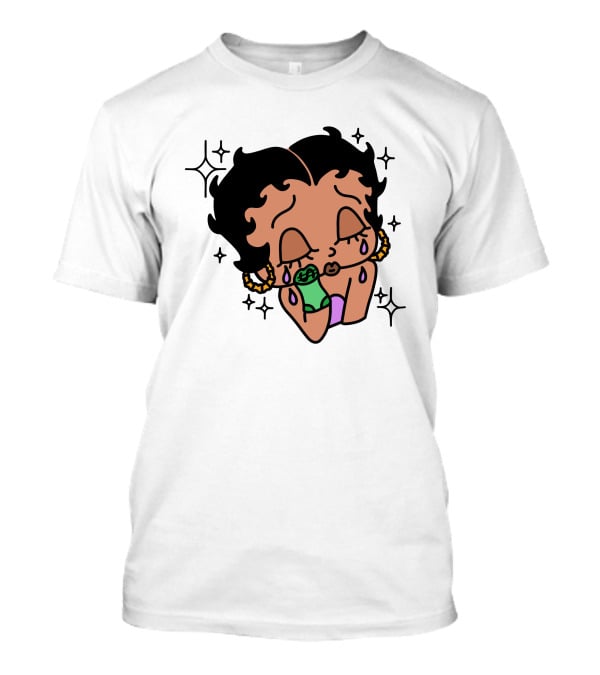 Lilcroissant Crying Cartoon With Money Rolls And Earrings T-Shirt