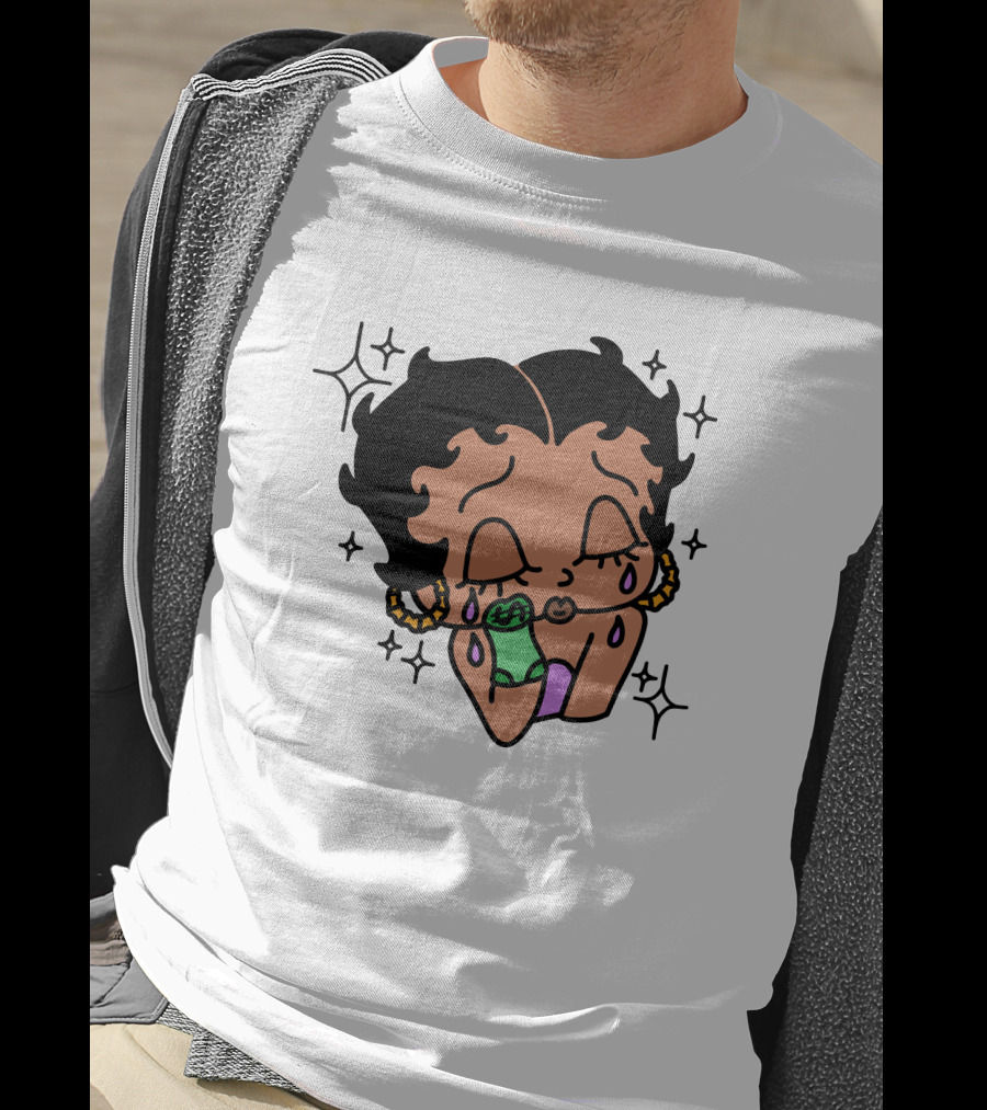 Lilcroissant Crying Cartoon With Money Rolls And Earrings T-Shirt