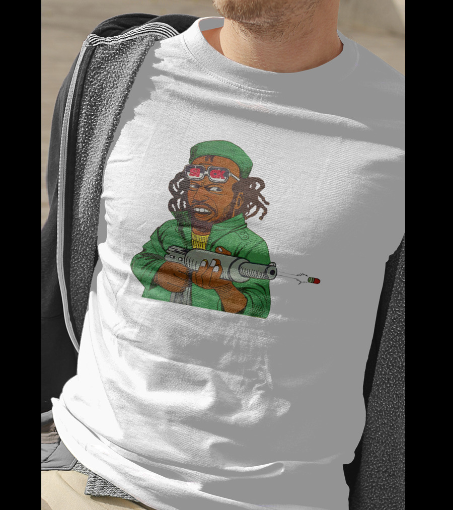 Earl Swea Merch Sick Character With Gun And Dreadlocks In Green T-Shirt