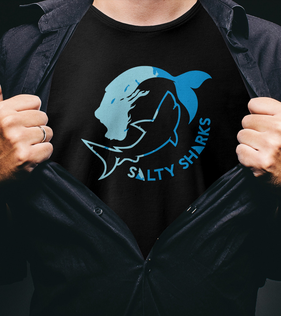 Salty Sharks Logo Blue Ocean Theme Salty Sharks T-Shirt