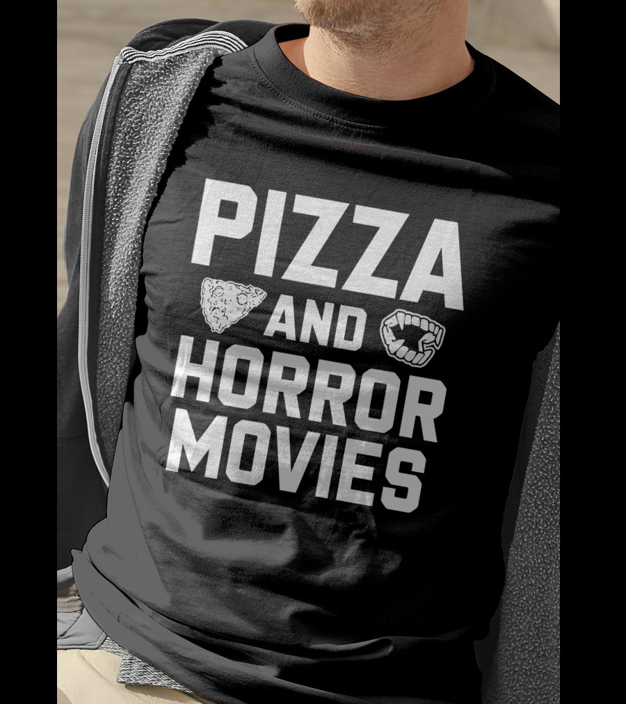 Pizza And Horror Movies Fang Icon Horror Merch T-Shirt