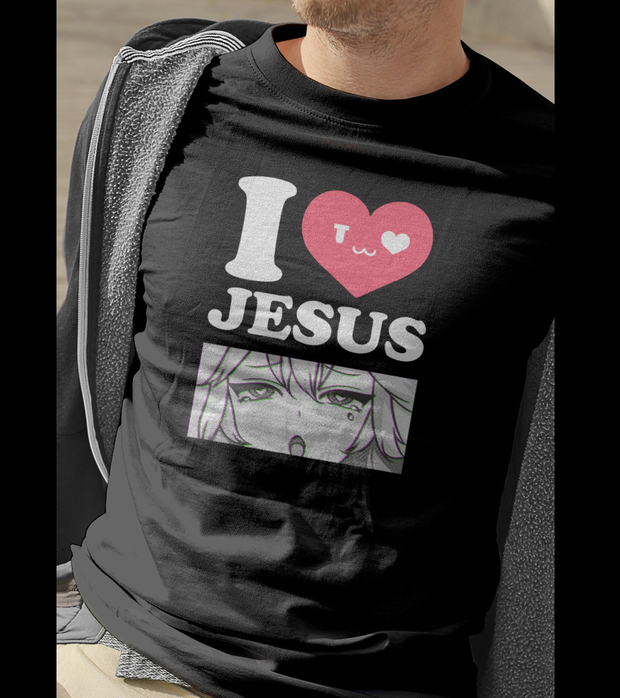 Vshojo I Love Jesus Heart Anime Face UwU Expression T-Shirt