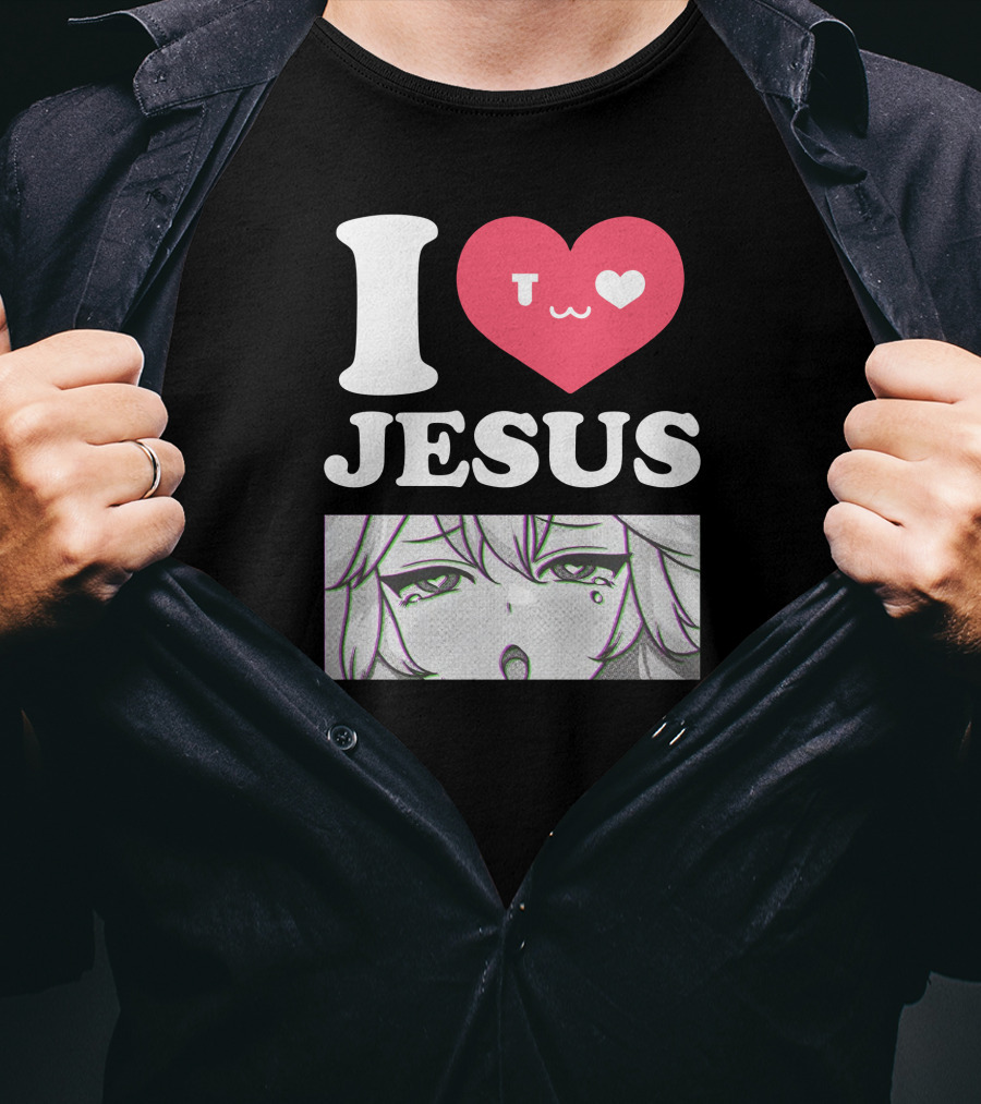 Vshojo I Love Jesus Heart Anime Face UwU Expression T-Shirt