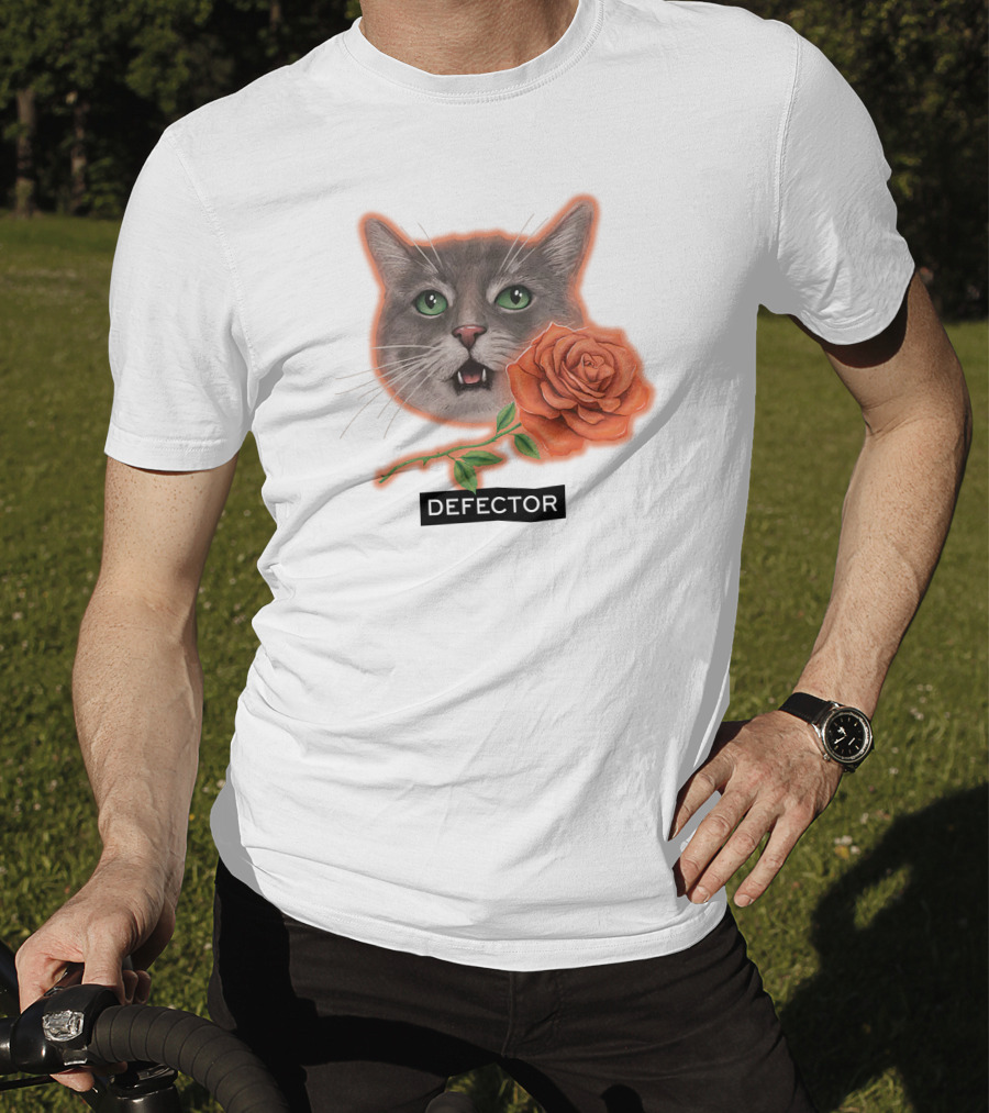 Defector Grey Cat With Orange Rose T-Shirt