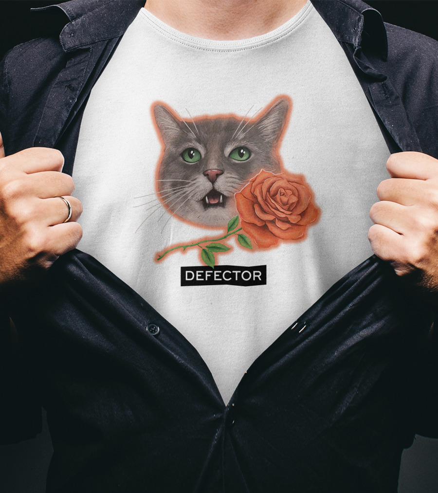 Defector Grey Cat With Orange Rose T-Shirt