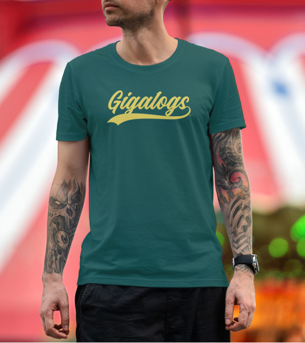 Premium T-Shirt: Gigalogs Classic Script Yellow T-Shirt Gigalogs Classic Script Yellow T-Shirt