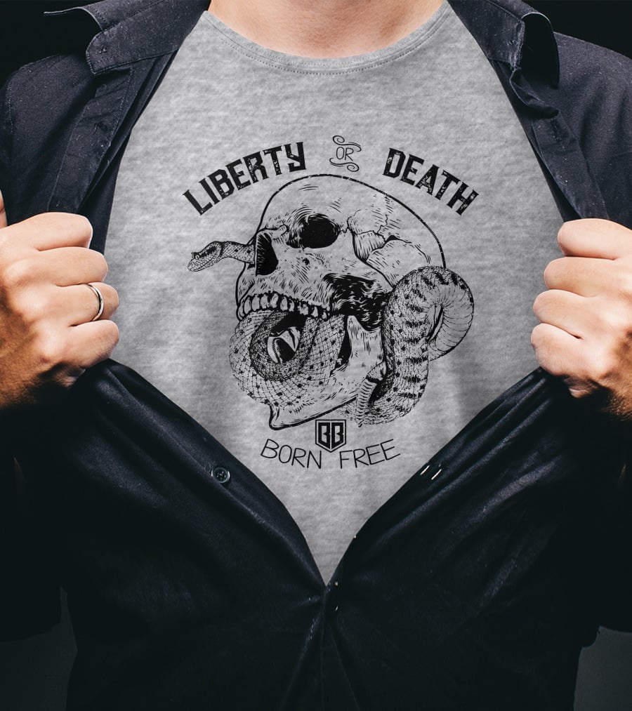 Liberty Or Death Born Free Skull And Snake Bunker Branding 2.0 T-Shirt