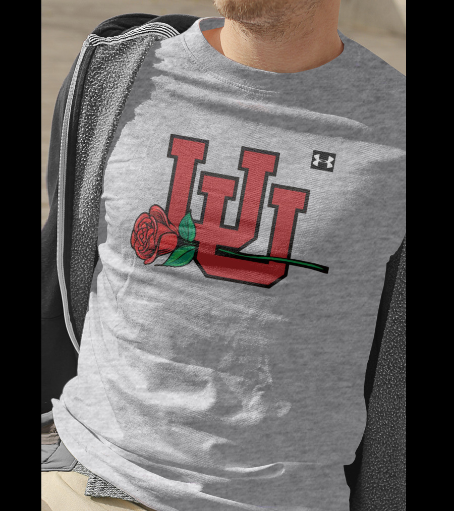 Utah Utes Interlocking Logo With Rose Under Armour Football T-Shirt