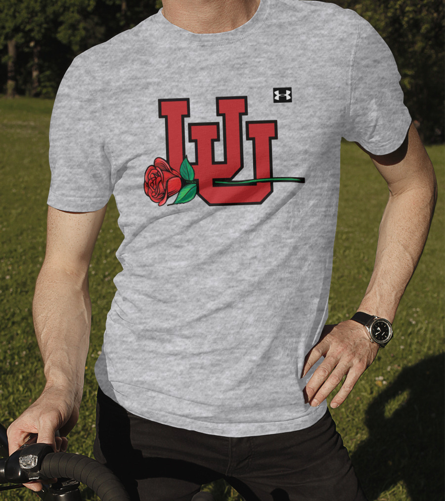 Utah Utes Interlocking Logo With Rose Under Armour Football T-Shirt